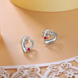 Personalized Name Heart Stud Earrings with Birthstone for Women