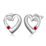 Personalized Name Heart Stud Earrings with Birthstone for Women