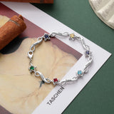 Personalized Name Engraving Infinity Bracelet with Birthstone Flower for Women
