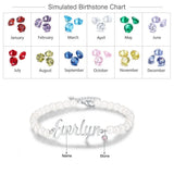 Personalized Nameplate Bracelet with Birthstone & Pearl Beaded Chain