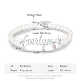 Personalized Nameplate Bracelet with Birthstone & Pearl Beaded Chain