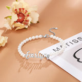 Personalized Nameplate Bracelet with Birthstone & Pearl Beaded Chain