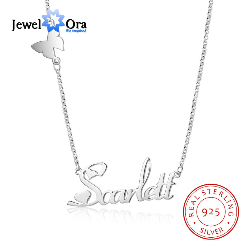 Personalized Butterfly Nameplate Necklace 925 Sterling Silver Gift for Women