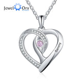 Personalized Heart Pendant Necklace Birthstone Engraved Name