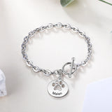 Custom Paw Charm Bracelet for Women, Personalized Name Engraved Chain Bracelet