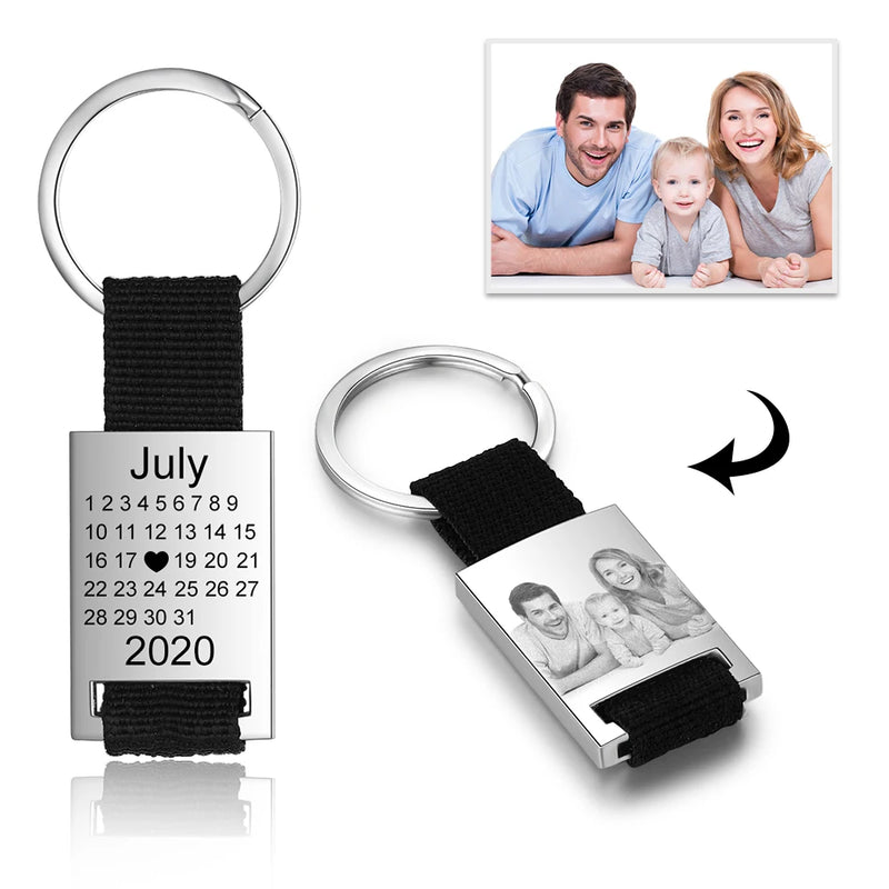 Personalized Calendar Keychain for Men - Engraved Stainless Steel Date Keyring
