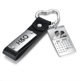 Custom Photo Calendar Keychain for Men Stainless Steel Engraved Date Gift