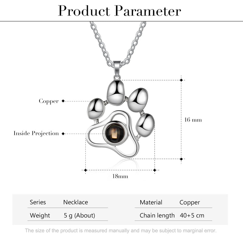 JewelOra Personalized Projection Photo Necklace Dog Paw Pets Cats Pendants