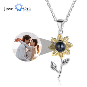 JewelOra Personalized Projection Photo Necklace Sunflower Pendants Jewelry
