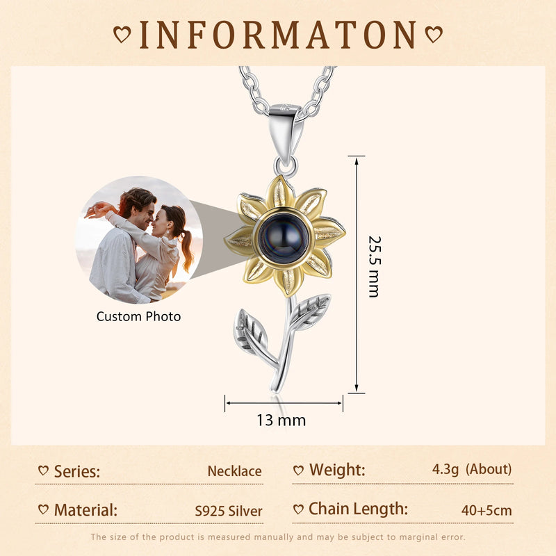 JewelOra Personalized Projection Photo Necklace Sunflower Pendants Jewelry