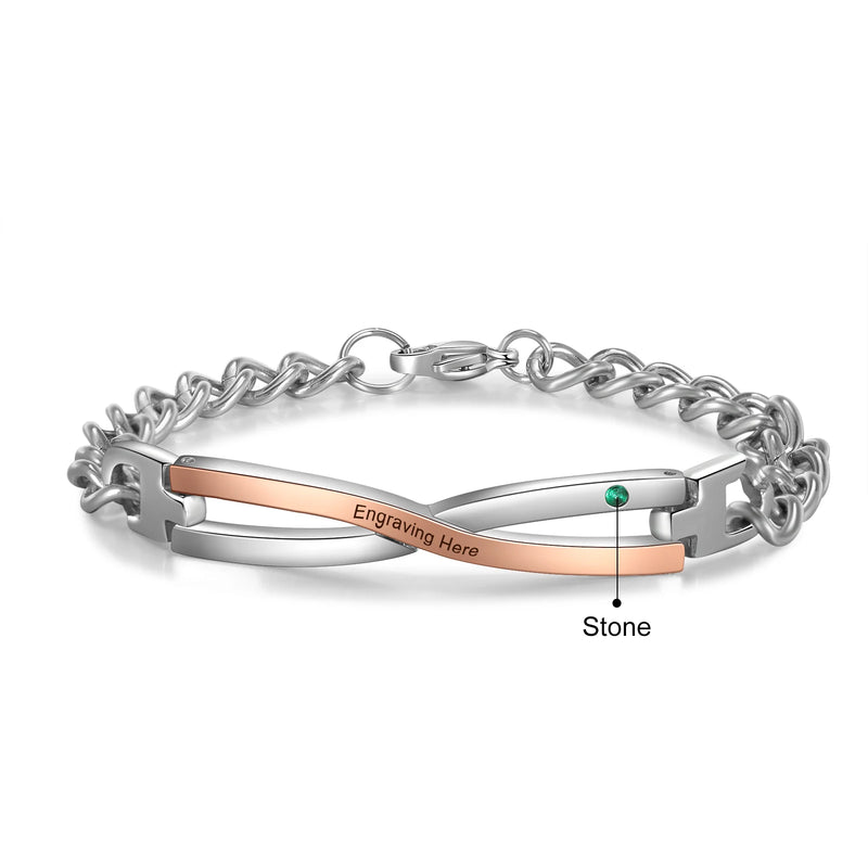 JewelOra Personalized Stainless Steel Couple Bracelets with Birthstone
