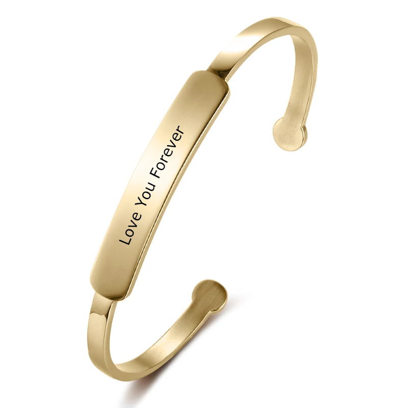 JewelOra Custom Stainless Steel Bracelet Engraving ID Bangle Jewelry