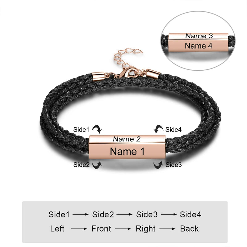 Personalized Stainless Steel Men Bracelets Engrave Names Multilayer Braided Rope