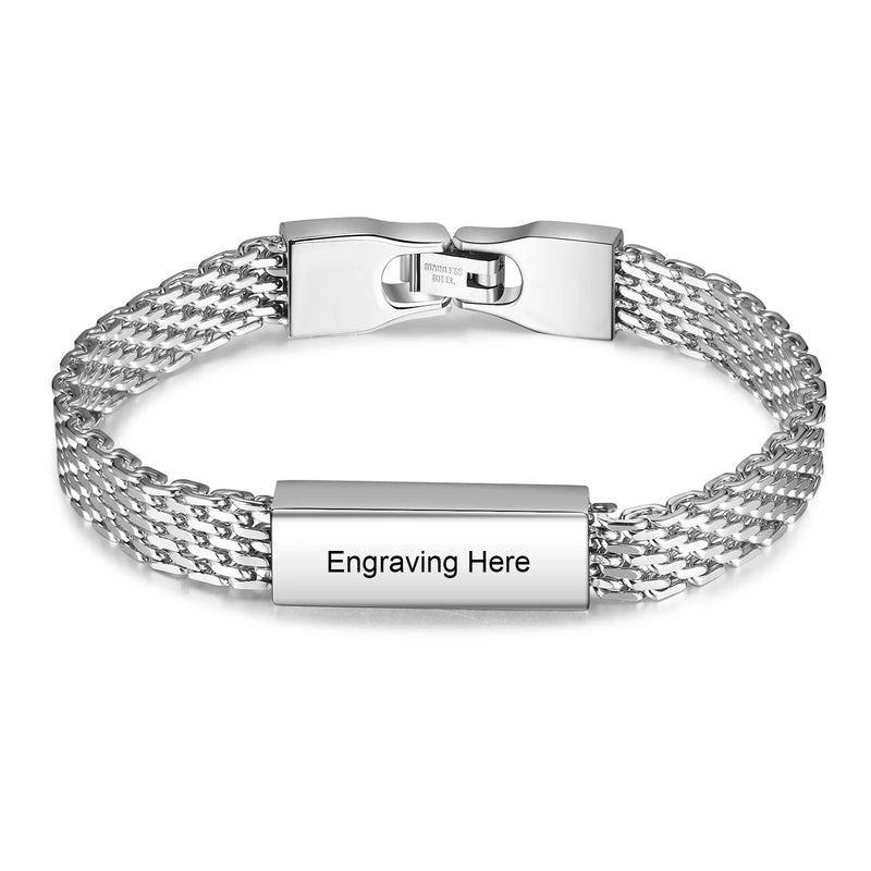 JewelOra Personalized Steel Chain Bracelet Men Fathers Gift