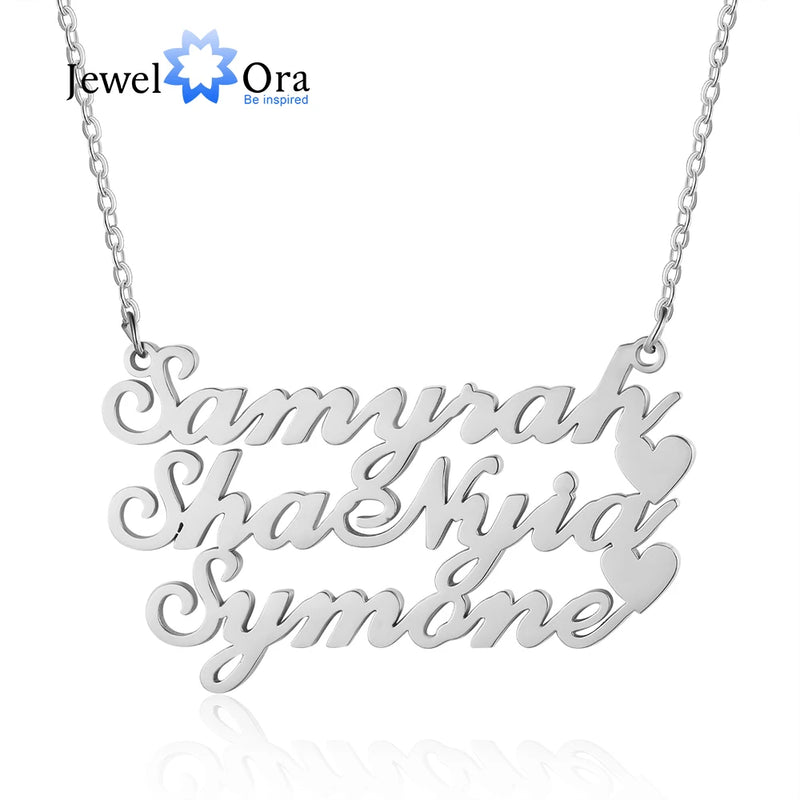 JewelOra Stainless Steel 3 Name Heart Necklace Christmas Gift