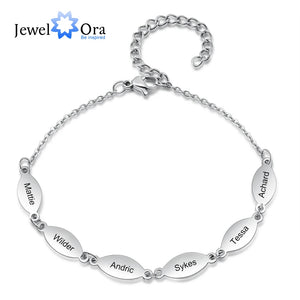 JewelOra Personalized Stainless Steel Family Bracelet Engraved 6 Names for Mom
