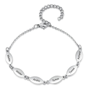 JewelOra Personalized Stainless Steel Family Bracelet Engraved 6 Names for Mom