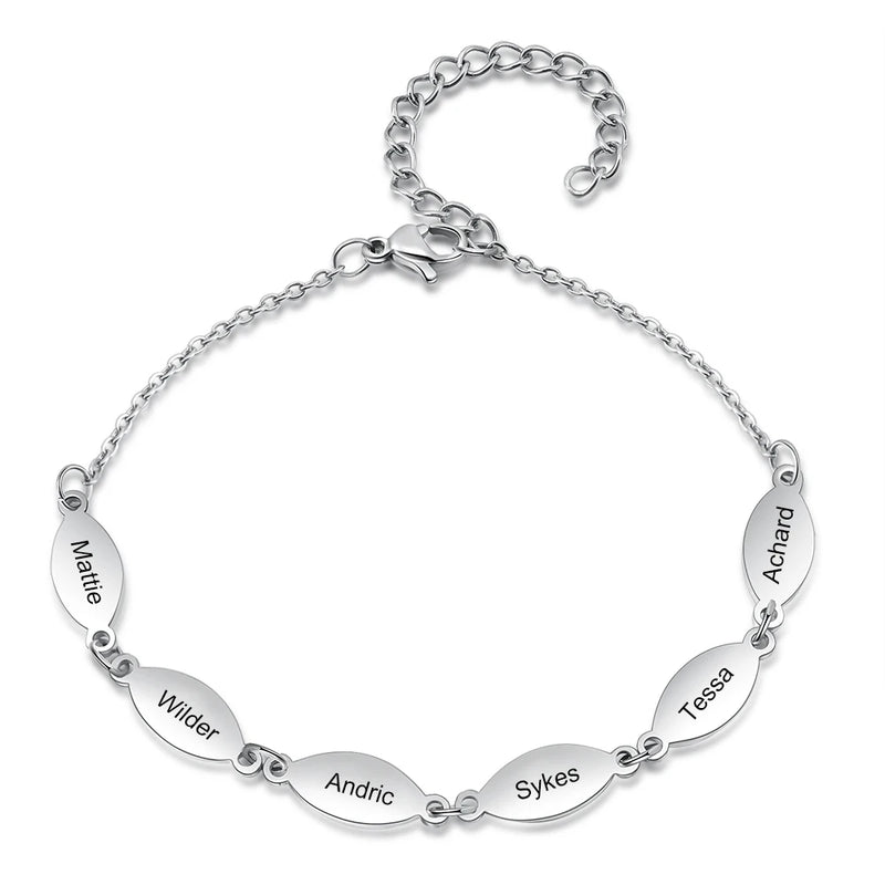 JewelOra Personalized Stainless Steel Family Bracelet Engraved 6 Names for Mom