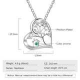 Personalized Tree of Life Heart Pendant Necklace with Birthstone