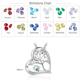 Personalized Tree of Life Heart Pendant Necklace with Birthstone