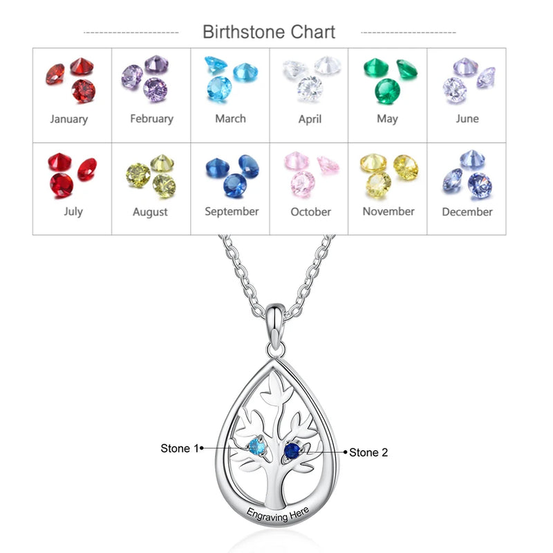 Personalized Tree of Life Necklace with Birthstone Engraving Pendant