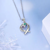 JewelOra Personalized Heart Pendant with Birthstones Engraving Necklace