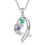 JewelOra Personalized Heart Pendant with Birthstones Engraving Necklace