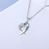 JewelOra Personalized Heart Pendant with Birthstones Engraving Necklace