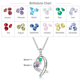 JewelOra Personalized Heart Pendant with Birthstones Engraving Necklace