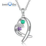 JewelOra Personalized Heart Pendant with Birthstones Engraving Necklace