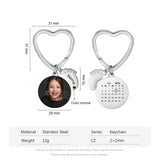 Personalized Stainless Steel Photo & Calendar Keychain with Birthstone