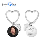 Personalized Stainless Steel Photo & Calendar Keychain with Birthstone