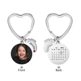Personalized Stainless Steel Photo & Calendar Keychain with Birthstone