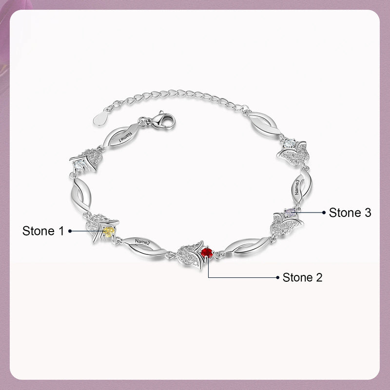 Tulip Birthstone Bracelet with Personalized Name Engraving