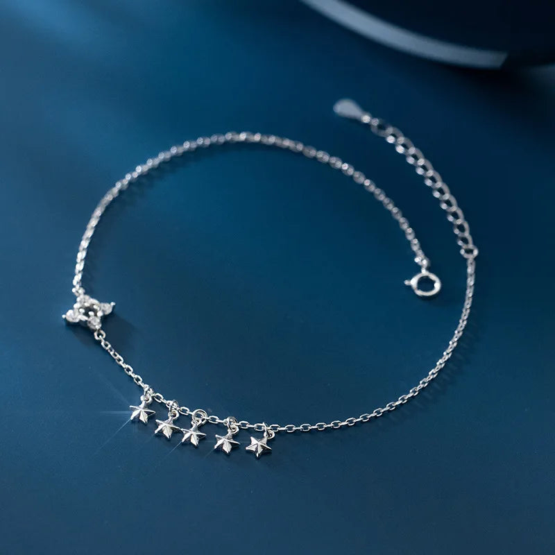 925 Silver Star Anklet Leg Chain 21.5CM Adjustable