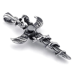 Gothic Snake Wing Cross Sword Pendant Necklace for Man