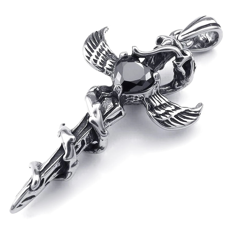 Gothic Snake Wing Cross Sword Pendant Necklace for Man