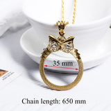 Owl Pendant Magnifier Necklace Women's Long Chain Jewellers Magnifying Glass