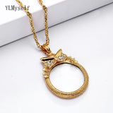 Owl Pendant Magnifier Necklace Women's Long Chain Jewellers Magnifying Glass