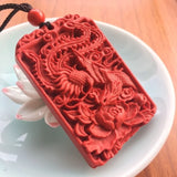 Chinese Cinnabar Woman Phoenix Pendant Necklace