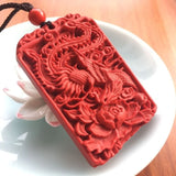 Chinese Cinnabar Woman Phoenix Pendant Necklace