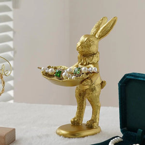Bunny Figurine Jewelry Display Stand Engagement Wedding Holder
