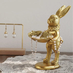 Bunny Figurine Jewelry Display Stand Engagement Wedding Holder