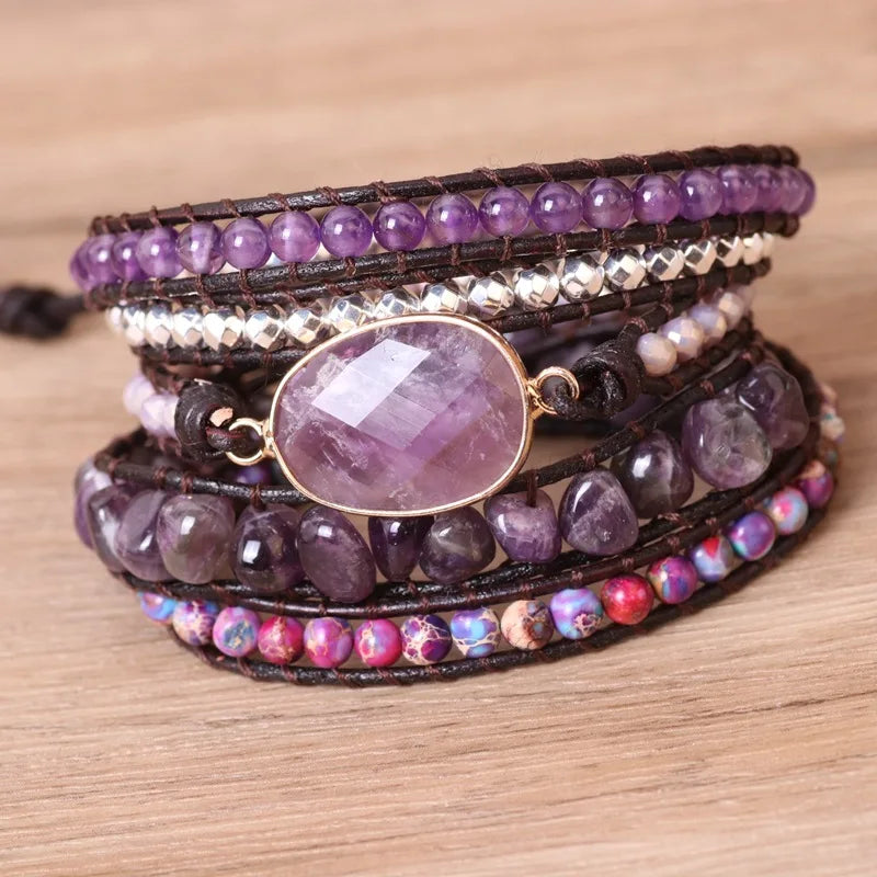Boho Leather Stone Bead Wrap Bracelet Collection