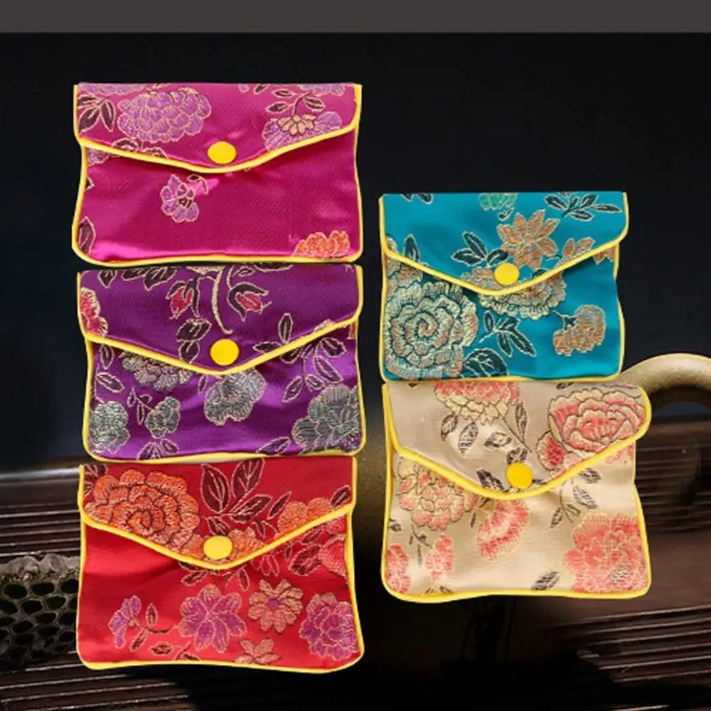 Silk Embroidery Purse Pouch Gift Bags Pack of 5