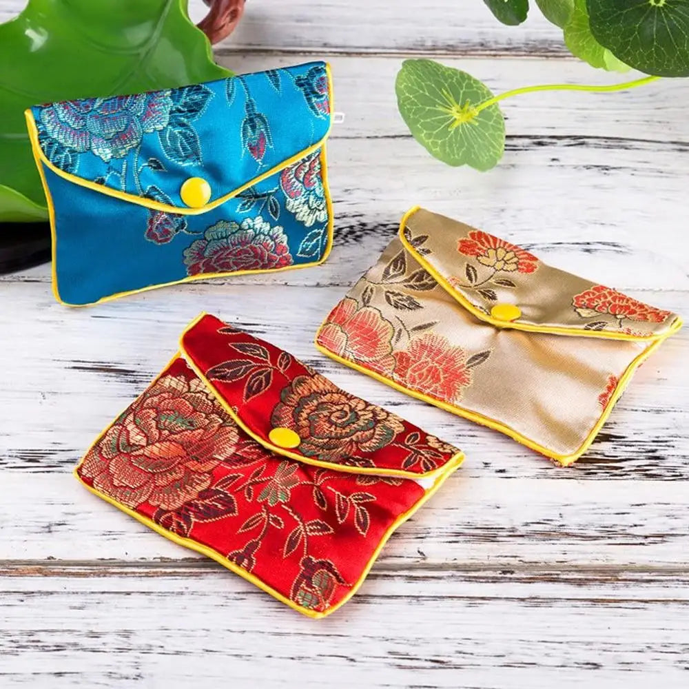 Silk Embroidery Purse Pouch Gift Bags Pack of 5
