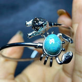 925 Sterling Silver Turquoise Gemstone Orchid Flower Charm Bangle