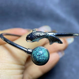 925 Sterling Silver Turquoise Gemstone Orchid Flower Charm Bangle
