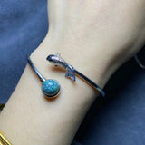 925 Sterling Silver Turquoise Gemstone Orchid Flower Charm Bangle