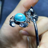 925 Sterling Silver Turquoise Gemstone Orchid Flower Charm Bangle